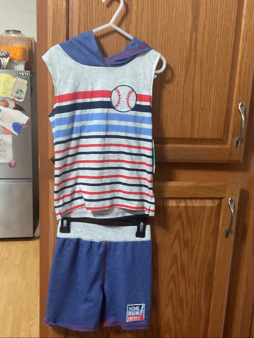 Kids Blue & Red Striped Baseball Hooded Matching Set size 5Y boys